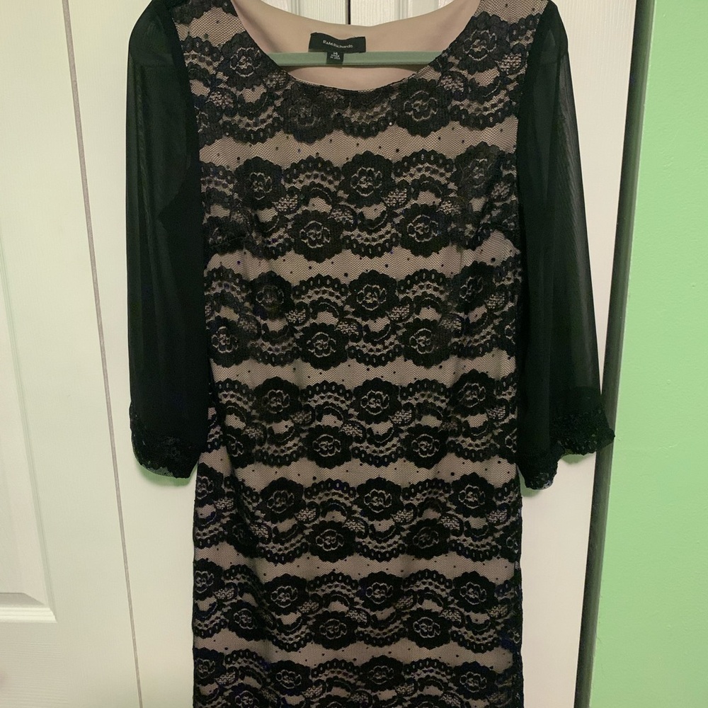 Black  Sheer Lace Accent MIDI Sheath dress from R&M Richards